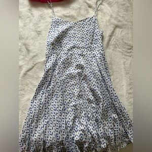 Blue and white patterned dress